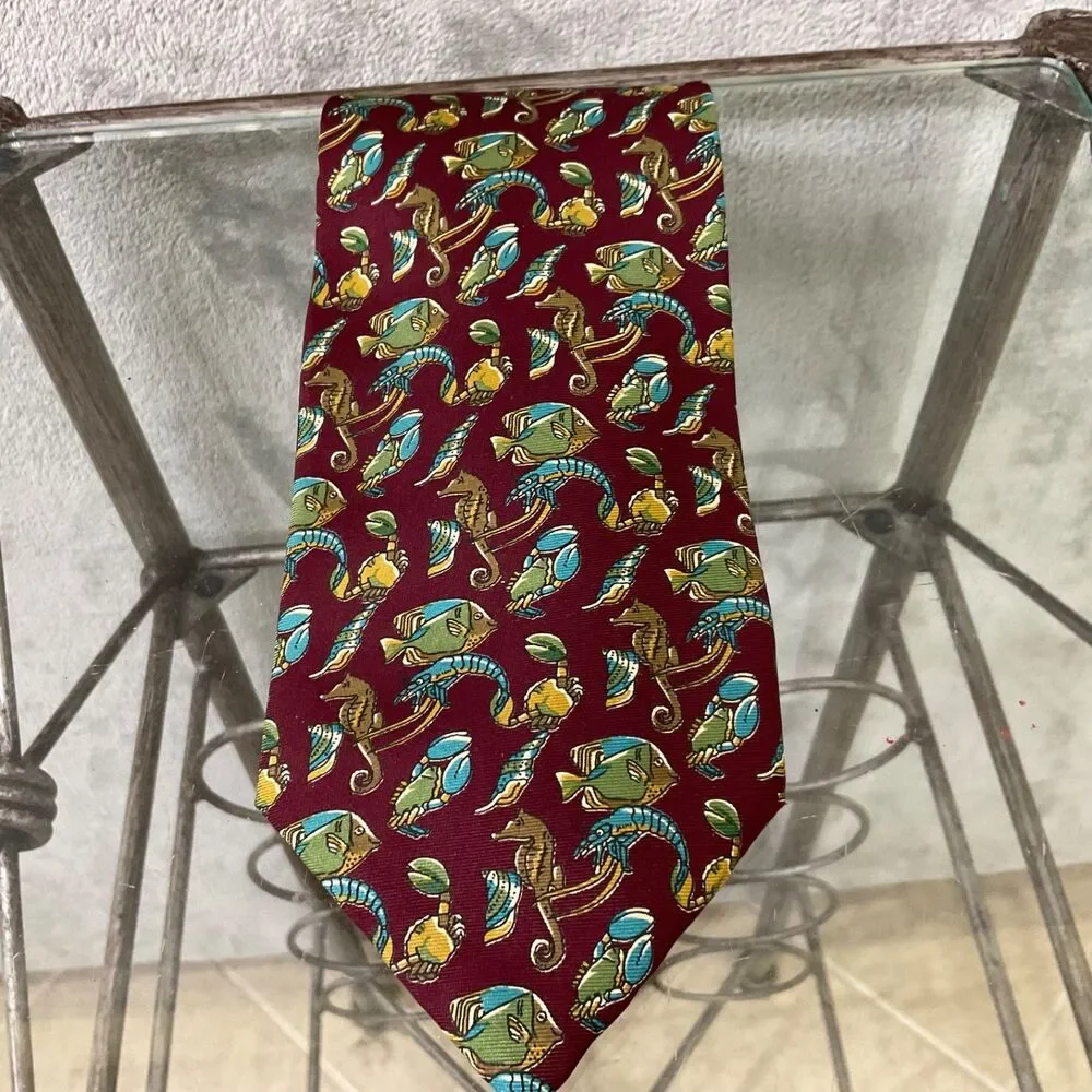 VTG Christian Dior Monsieur 100% Silk Tie Rare Novelty ocean Print USA 59”